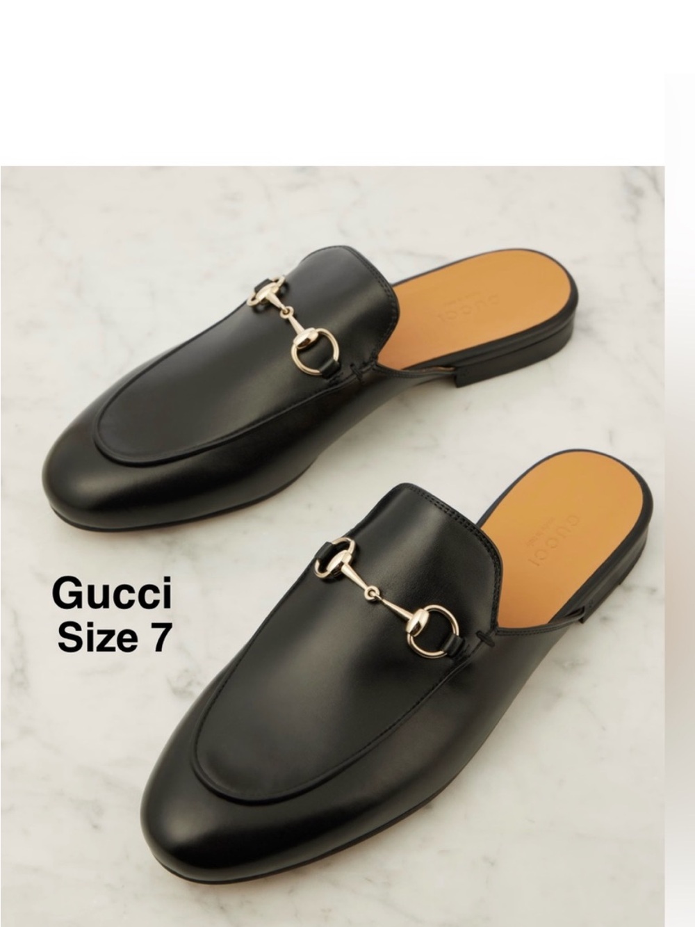 GUCCI PRINCETOWN LEATHER SLIPPER black Size 7 style 423513⭐️⭐️⭐️⭐️⭐️